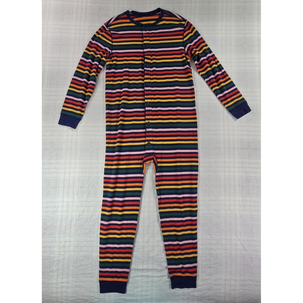 Old Navy Womens Multi-Color Striped Waffle Knit Thermal One-Piece Pajamas L
